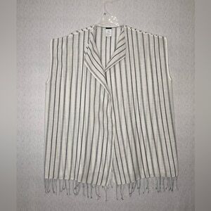 J. Crew Striped Fringe Trim Beach Poncho Cover Up Size XS/S Oversize Sleeveless